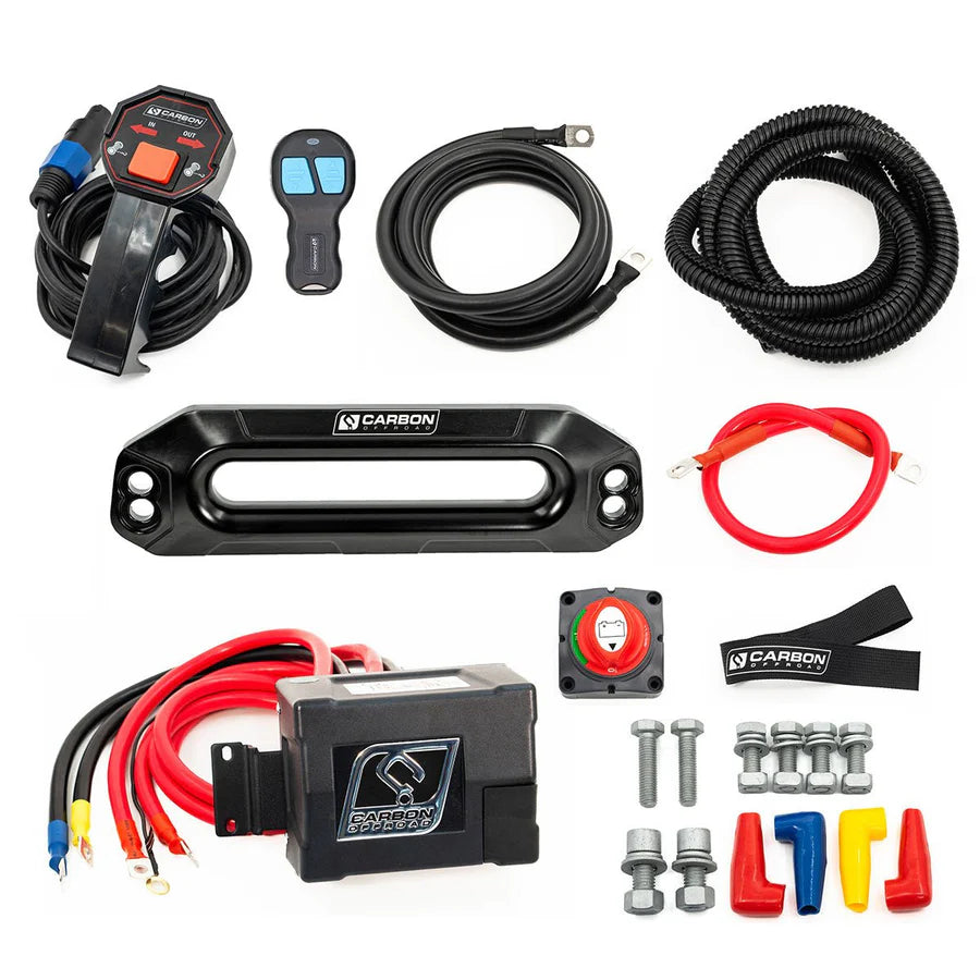 Carbon 12K 12000lb Electric Winch With Black Rope & Hook VER. 3X